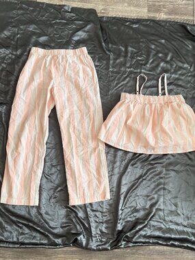 H&M Girls Size 10 Pink White Striped 2 Piece Matching Set